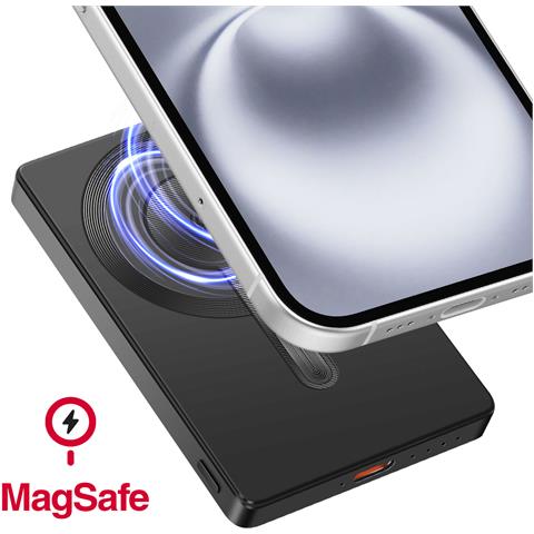 Batteria Esterna 5000mah Magsafe E Qi2 15w Con Cavo Usb-c Pd 20w, Nero - Foto 4