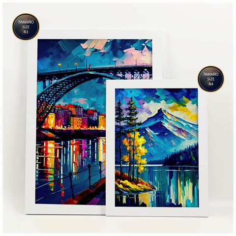 Set Di 6 Stampe Arcobaleno In Stile Dipinto A Olio. Illustrazioni Di Monumenti E Città In Stile Fotografico A Colori. A3 & A4 Cornice Bianca - Foto 2