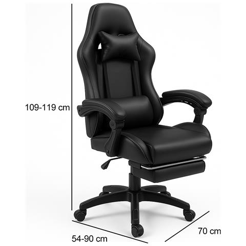 Sedia Gaming Da Scrivania Con Poggiapiedi E Cuscino Lombare E Cervicale Nero - Foto 5