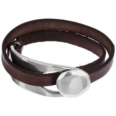 Bracciale In Argento E Pelle Gd Doppio Giro In Zama Marrone - Foto 1