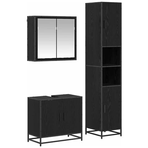 Set di mobili per il bagno 3 pcs Rovere Nero Legno multistrato - Foto 1