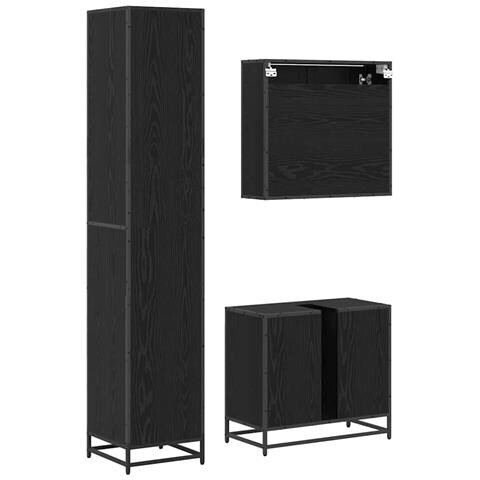 Set di mobili per il bagno 3 pcs Rovere Nero Legno multistrato - Foto 9