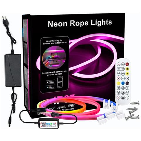 Striscia Neon Flessibile Rgb Da 10m Con Sincronizzazione Musica Bluetooth E Telecomando 2.4g - Foto 1