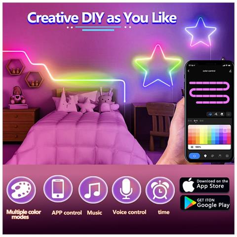 Striscia Neon Flessibile Rgb Da 10m Con Sincronizzazione Musica Bluetooth E Telecomando 2.4g - Foto 4