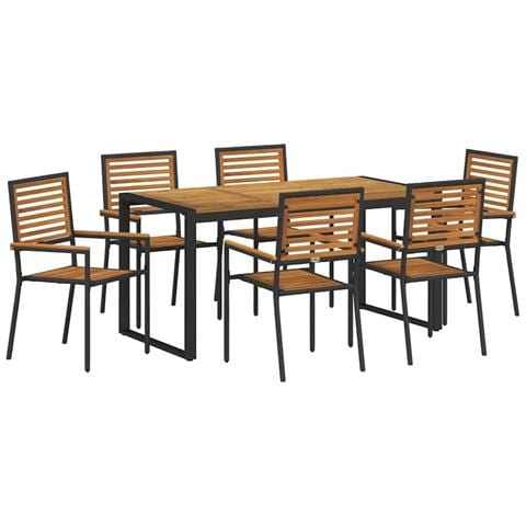 Set da Pranzo per Giardino 7 pcs Nero e Marrone polyrattan - Foto 1
