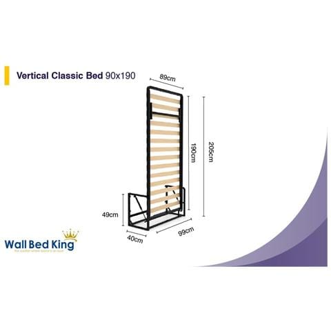 Letto a Scomparsa Verticale Classic 90 x 190 - Meccanismo a Pistone a Gas, Supporta fino a 250kg, Design Salva-spazio, Montaggio Facile, Compatibile con Materassi (Spessore Fino a 30cm) - Foto 2