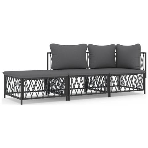 Set Salotto da Giardino 3 pz con Cuscini in Acciaio Antracite - Foto 1