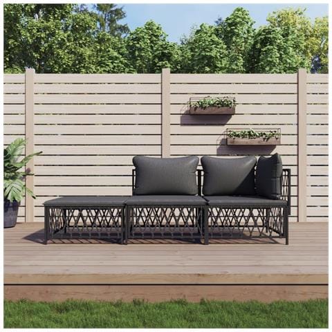 Set Salotto da Giardino 3 pz con Cuscini in Acciaio Antracite - Foto 2