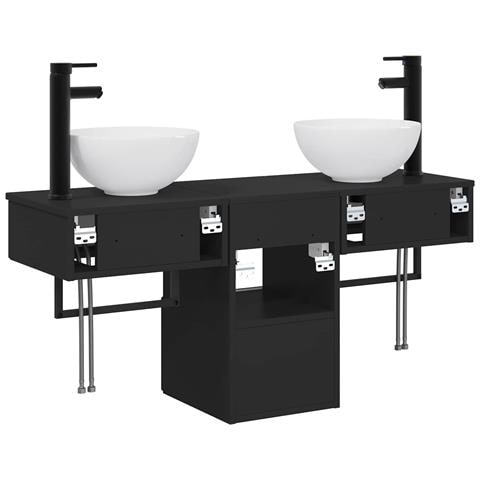 Set di mobili per il bagno 3 pz Nero Legno ingegnerizzato - Foto 2