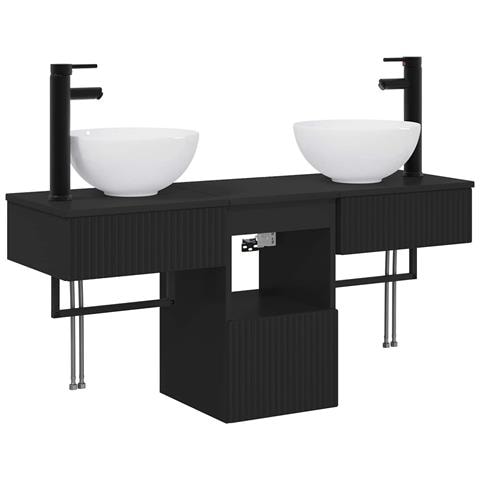 Set di mobili per il bagno 3 pz Nero Legno ingegnerizzato - Foto 1