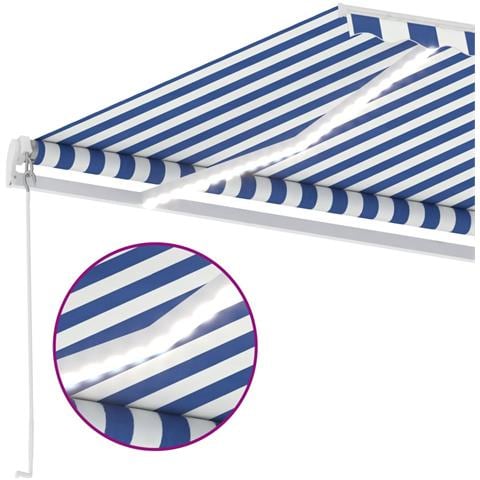 Tenda da Sole Retrattile Manuale con LED 600x300cm Blu e Bianco - Foto 2