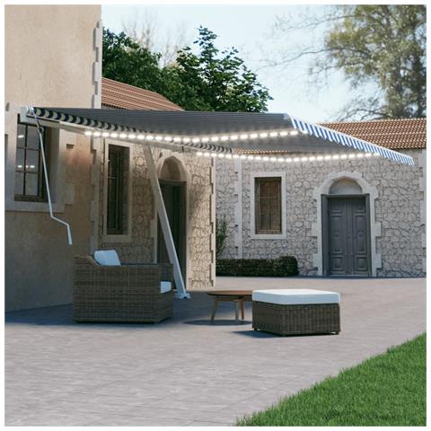 Tenda da Sole Retrattile Manuale con LED 600x300cm Blu e Bianco - Foto 10