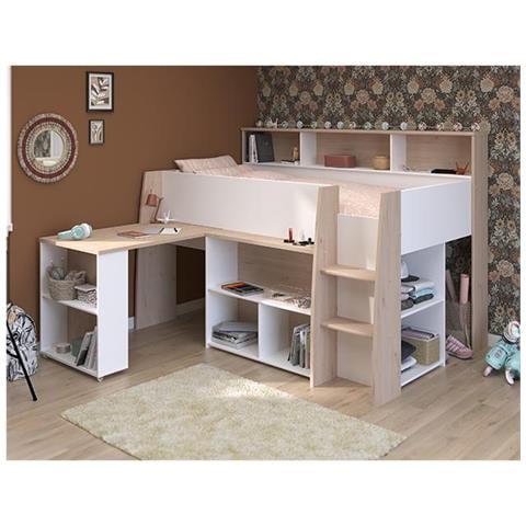 Letto Combinato 90 X 200 Cm Con Scrivania E Scomparti Bianco E Naturale - Apolino - Foto 5