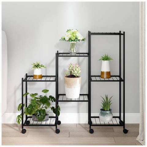 Portafiori Con Ruote 83x25x83,5 Cm Ferro Nero - Foto 1