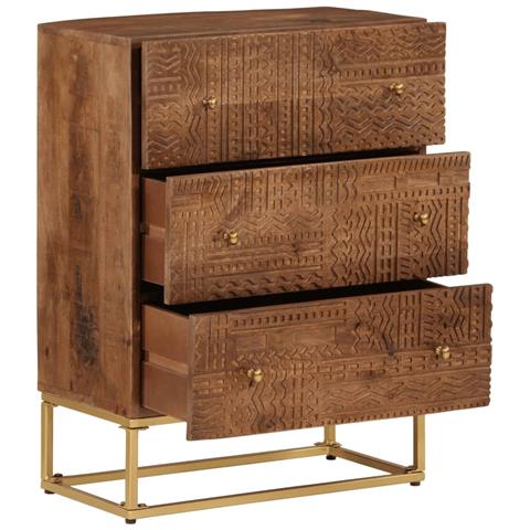 Cassettiera 55x30x76 Cm In Legno Massello Di Mango E Ferro - Foto 2