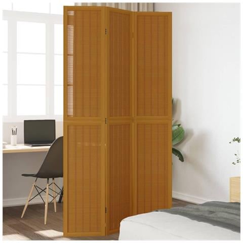 Divisorio Ambienti 3 Pannelli Marrone Scuro Massello Paulownia - Foto 1