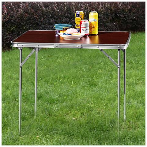 Tavolo Campeggio Picnic Con Maniglia Effetto Legno 60x80x68cm Pieghevole Esterni - Foto 5