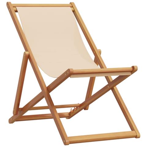 Sedia Da Spiaggia Pieghevole Beige Legno Di Eucalipto E Tessuto - Foto 2
