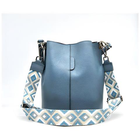 Borsa A Tracolla Venezia - Blu - Pelle Di Vitello Dollaro - 24x16,5x27,5 Cm - Foto 1