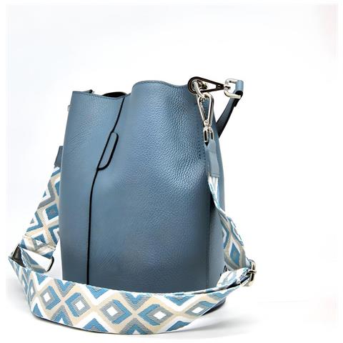 Borsa A Tracolla Venezia - Blu - Pelle Di Vitello Dollaro - 24x16,5x27,5 Cm - Foto 2