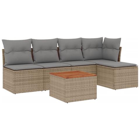 Set Divano da Giardino 6 pz con Cuscini Beige Misto Polyrattan - Foto 1