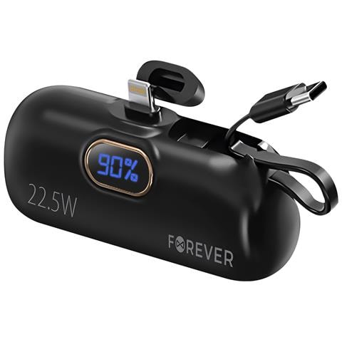 Batteria Esterna 5000mah Connettore Lightning + Cavo Usb-c Integrati, Nero - Foto 1