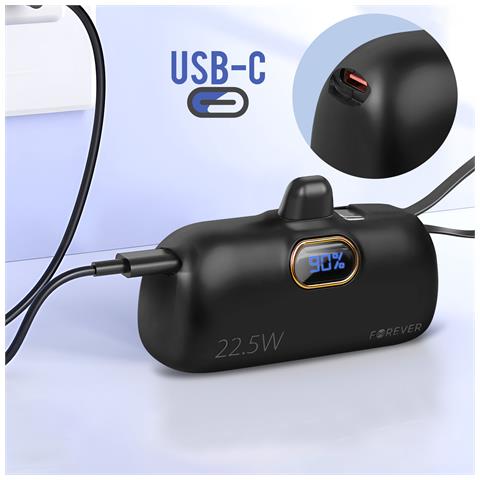 Batteria Esterna 5000mah Connettore Lightning + Cavo Usb-c Integrati, Nero - Foto 5