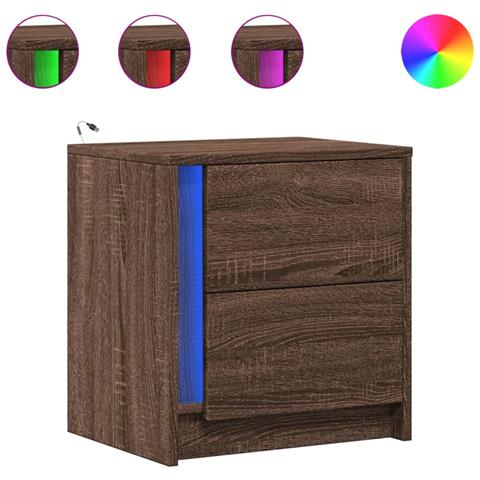 Comodino Con Luci Led Rovere Marrone In Legno Multistrato - Foto 2