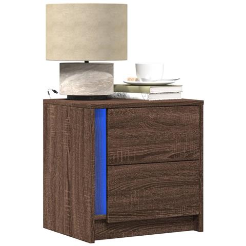 Comodino Con Luci Led Rovere Marrone In Legno Multistrato - Foto 1