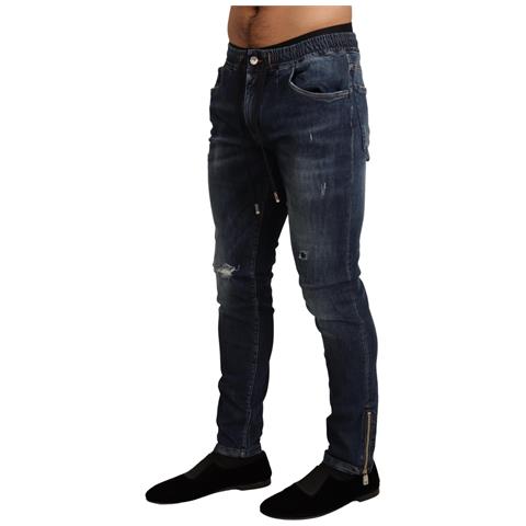 Jeans In Denim Strappato Elasticizzato In Cotone Blu - It44 - Xs - Foto 2