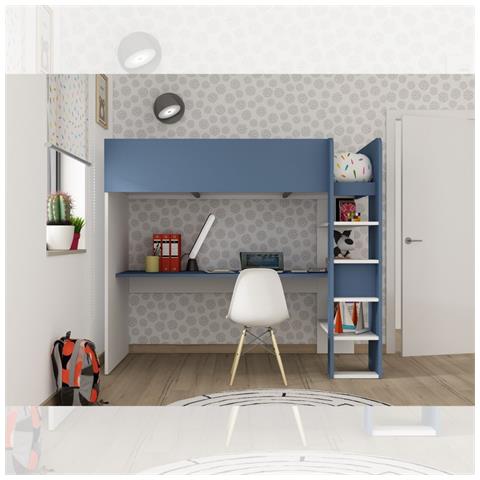 Cameretta 2276 Con Letto A Soppalco Con Scrivania Sottostante Colore Bianco E Azzurro - Foto 1