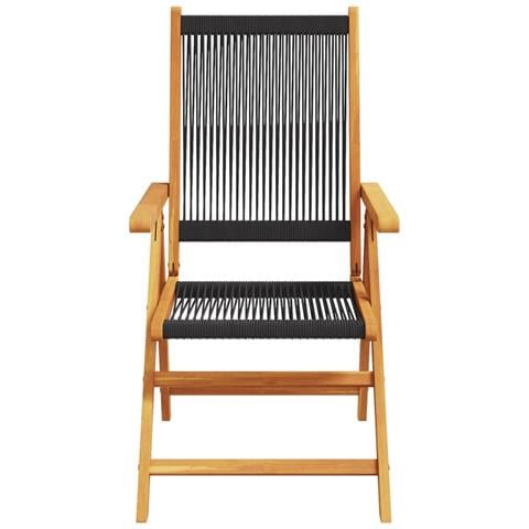 Sedie da Giardino Reclinabili 6pz Nere Legno Massello di Acacia - Foto 2