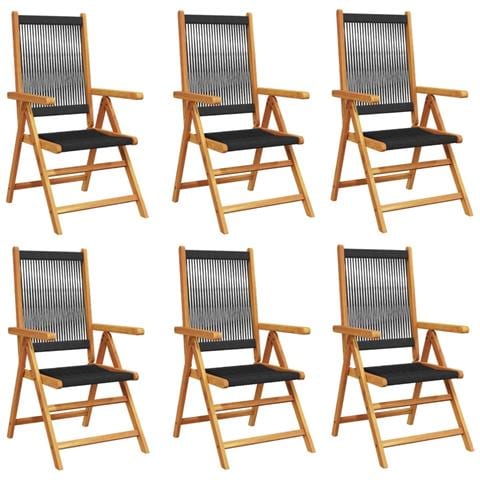 Sedie da Giardino Reclinabili 6pz Nere Legno Massello di Acacia - Foto 1
