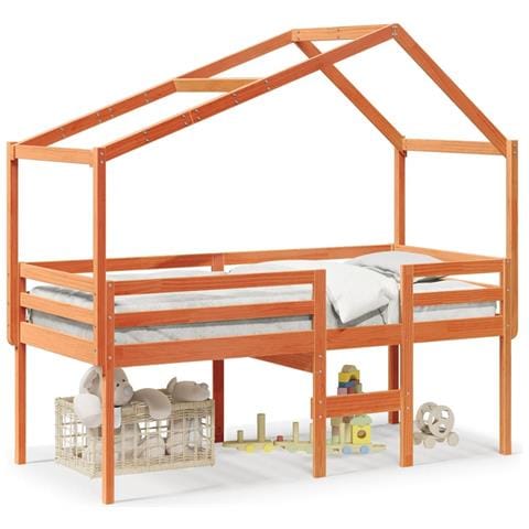 Letto A Soppalco Con Tetto Marrone Cera 90x200 Cm Legno Di Pino - Foto 2