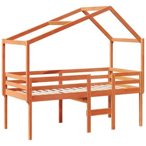 Letto A Soppalco Con Tetto Marrone Cera 90x200 Cm Legno Di Pino - Foto 3