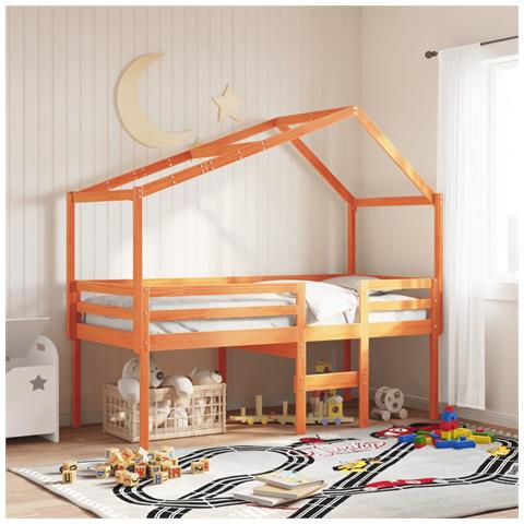 Letto A Soppalco Con Tetto Marrone Cera 90x200 Cm Legno Di Pino - Foto 1