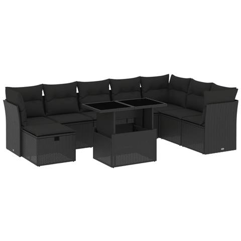 Set Divani Da Giardino 9 Pz Con Cuscini Nero In Polyrattan - Foto 2