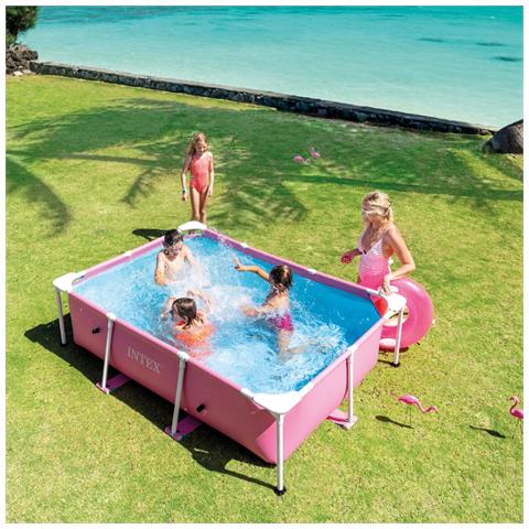 Piscina Fuori Terra - Rettangolo - 220x150x60 Cm - Rosa - Include Accessori Coordinati Cb97 - Foto 8