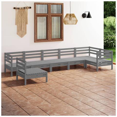 Lusso Casadino -  Set Divani Da Giardino 7 Pz In Legno Massello Di Pino Grigio - Foto 6