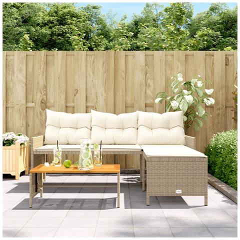Divano Da Giardino Con Tavolo E Cuscini A L Beige In Polyrattan - Foto 2
