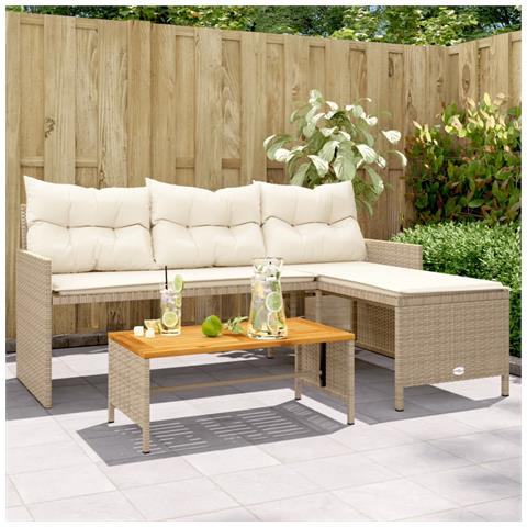 Divano Da Giardino Con Tavolo E Cuscini A L Beige In Polyrattan - Foto 8