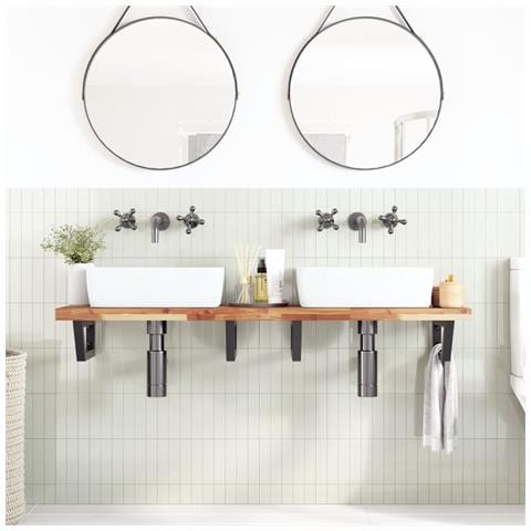 Ripiano A Parete Per Lavabo In Acciaio E Massello Di Acacia - Foto 2