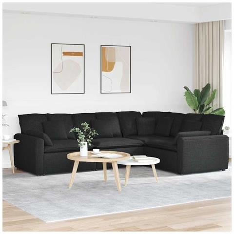 Divano Modulare con Cuscini in Tessuto Nero - Foto 2