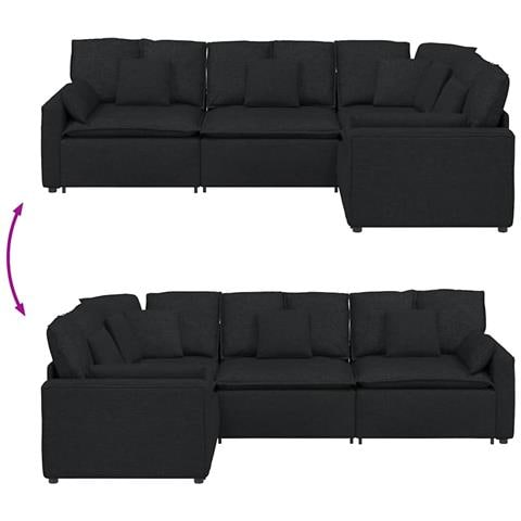 Divano Modulare con Cuscini in Tessuto Nero - Foto 9