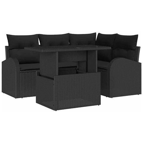 Set di Divani da Giardino 5 Pezzi con Cuscini Rattan Nero - Foto 1