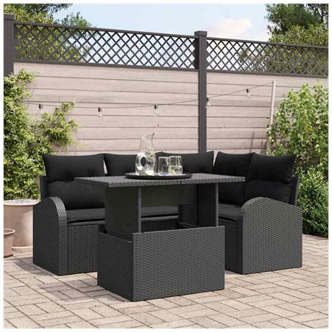 Set di Divani da Giardino 5 Pezzi con Cuscini Rattan Nero - Foto 2