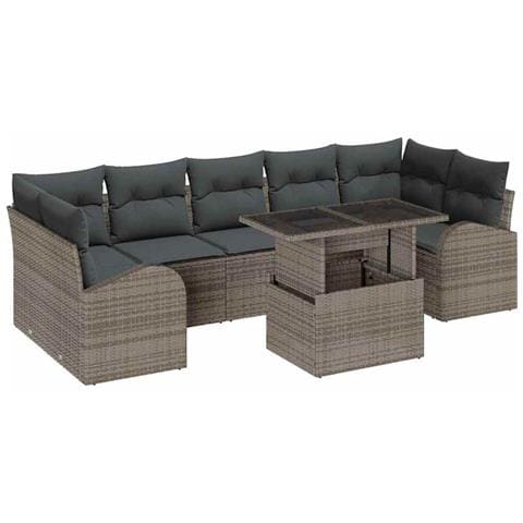 Set Divano da Giardino da 8 Pezzi con Cuscini Grigio in Rattan PE - Foto 1