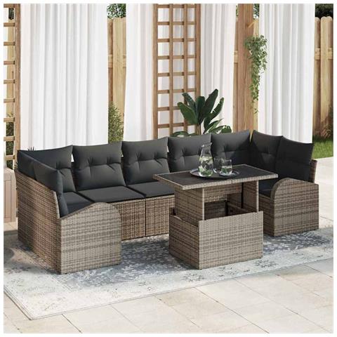 Set Divano da Giardino da 8 Pezzi con Cuscini Grigio in Rattan PE - Foto 2