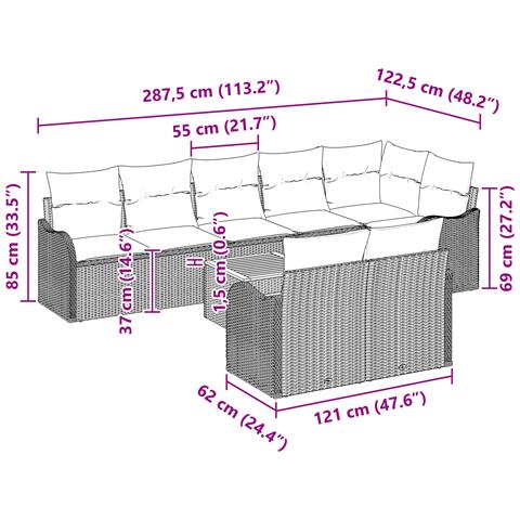 Set divani giardino 9 pezzi con cuscini Nero Polyrattan Acacia, Divano giardino 2 posti con cuscini Nero Polyrattan - Foto 9