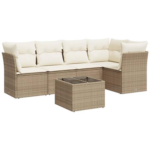 Set Divano da Giardino 6 pz con Cuscini Beige in Polyrattan - Foto 1